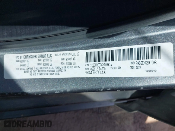 2012 Chrysler 200 Limited with VIN 1C3CCBCG3CN306615, listed as a IAAI auction lot 41736789 with 175,325 mi miles and . Bid and sale history available at DreamBid. Image 9.