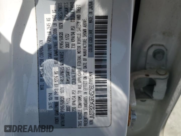2015 Mazda CX-9 Grand Touring z VIN JM3TB2DA3F0452160, wystawiony jako Copart lot #60220655 z przebiegiem 145 185 mil mil oraz Szkoda całkowita • Salvage title. Historia ofert i sprzedaży dostępna na DreamBid. Obrazek 14.