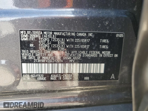 2025 Toyota RAV4 LE with VIN 2T3H1RFV3SC312014, listed as a Copart auction lot 50304525 with 1,765 mi miles and Non Repairable. Bid and sale history available at carsss.com. Image 14.