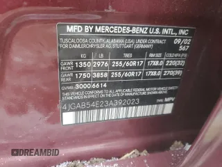2003 Mercedes-Benz M 320 with VIN 4JGAB54E23A392023, listed as a Copart auction lot 44997015 with 139,835 mi miles and Salvage title. Bid and sale history available at DreamBid. Image 15.