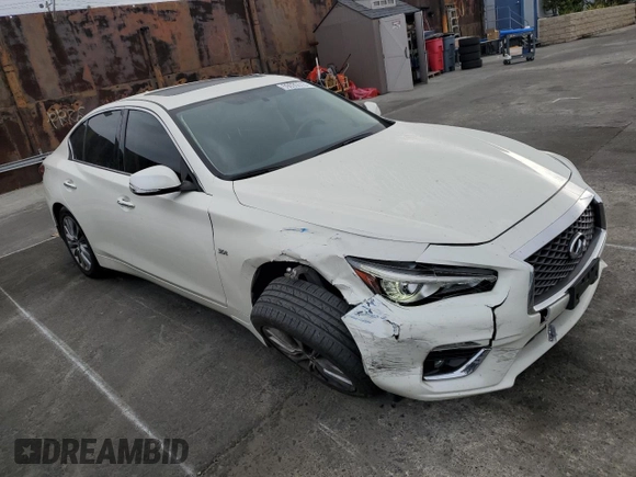2019 Infiniti Q50 Luxe with VIN JN1EV7APXKM541762, listed as a Copart auction lot 59035515 with 59,295 mi miles and Salvage title. Bid and sale history available at DreamBid. Image 4.