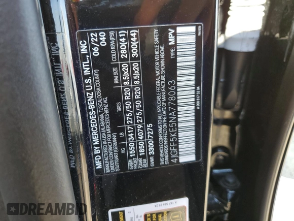 2022 Mercedes-Benz GLS 450 with VIN 4JGFF5KE5NA778063, listed as a Copart auction lot 73613114 with 15,666 mi miles and Salvage Title. Bid and sale history available at DreamBid. Image 15.