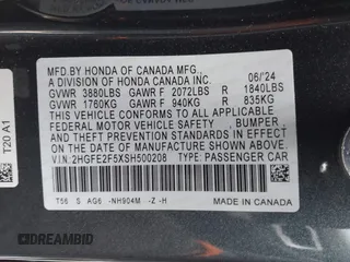 2025 Honda Civic Sedan Sport with VIN 2HGFE2F5XSH500208, listed as a IAAI auction lot 41726731 with 4,862 mi miles. Bid and sale history available at carsss.com. Image 9.