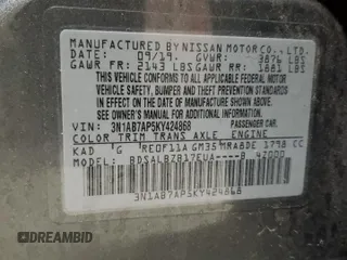 2019 Nissan Sentra SV with VIN 3N1AB7AP5KY424868, listed as a Copart auction lot 49620955 with 15,912 mi miles and Salvage Title. Bid and sale history available at DreamBid. Image 13.
