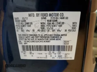 2012 Ford Escape Limited with VIN 1FMCU9EG3CKC43687, listed as a Copart auction lot 53191375 with 219,361 mi miles and Clean Title. Bid and sale history available at carsss.com. Image 13.