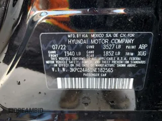 2022 Hyundai Accent SEL with VIN 3KPC24A61NE182565, listed as a Copart auction lot 67732004 with 26,799 mi miles and Salvage Title. Bid and sale history available at DreamBid. Image 12.