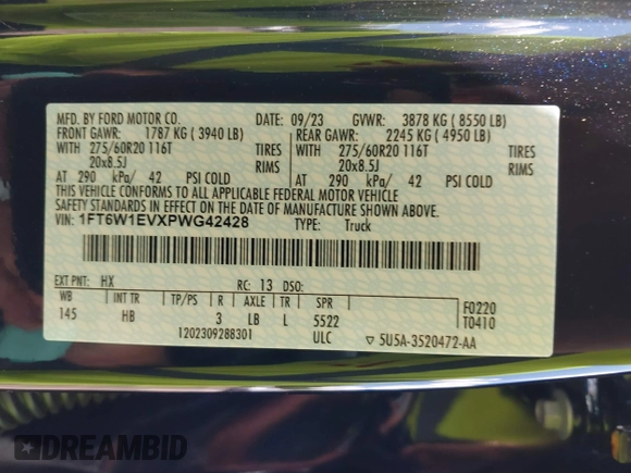 2023 Ford F-150 Lightning Pro с VIN 1FT6W1EVXPWG42428, выставлен на аукционе IAAI как лот 39711091 с пробегом 6 308 миль миль и . История ставок и продаж доступна на DreamBid. Изображение 9.