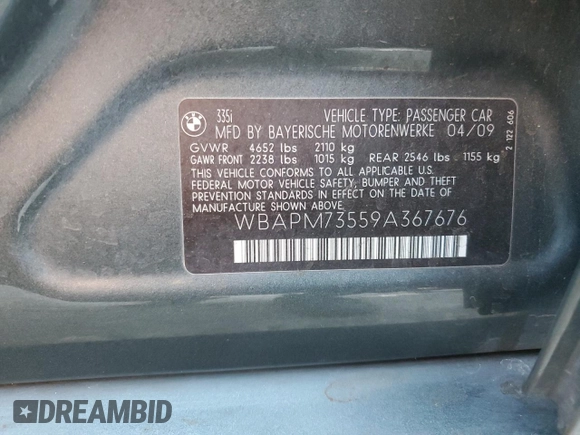 2009 BMW 3 Series 335i z VIN WBAPM73559A367676, wystawiony jako Copart lot #87549855 z przebiegiem 110 704 mil mil oraz Szkoda całkowita • Salvage title. Historia ofert i sprzedaży dostępna na DreamBid. Obrazek 14.