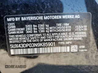 2022 BMW X3 sDrive30i with VIN 5UX43DP03N9K85901, listed as a Copart auction lot 47932955 with Not Provided miles and Salvage Title. Bid and sale history available at DreamBid. Image 13.