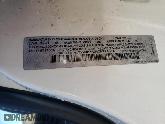 2012 Volkswagen Jetta SE z VIN 3VWDP7AJ4CM324516, wystawiony jako Copart lot #80659764 z przebiegiem 112 600 mil mil oraz Szkoda całkowita • Salvage title. Historia ofert i sprzedaży dostępna na DreamBid. Obrazek 14.