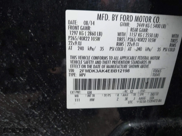 2014 Ford Edge Sport with VIN 2FMDK3AK4EBB12198, listed as a IAAI auction lot 41533294 with 200,661 mi miles. Bid and sale history available at carsss.com. Image 9.