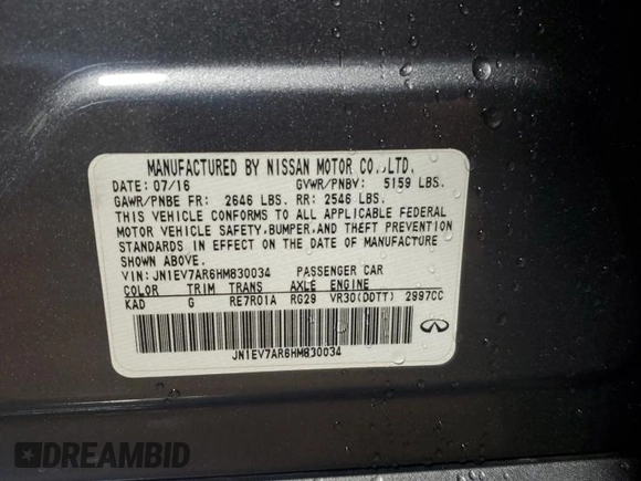 2017 Infiniti Q50 Premium with VIN JN1EV7AR6HM830034, listed as a Copart auction lot 50840515 with 80,067 mi miles and Non repairable. Bid and sale history available at DreamBid. Image 12.