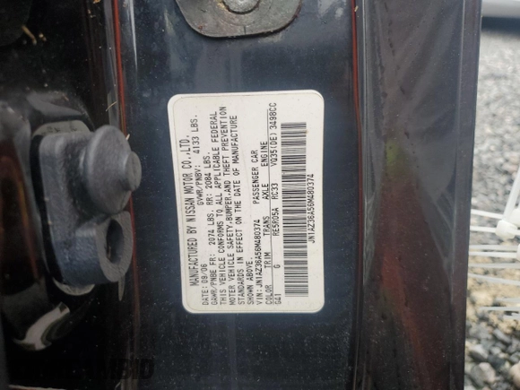 2006 Nissan 350Z Touring with VIN JN1AZ36A56M480374, listed as a Copart auction lot 74507314 with Not Provided miles and Salvage Title. Bid and sale history available at DreamBid. Image 13.