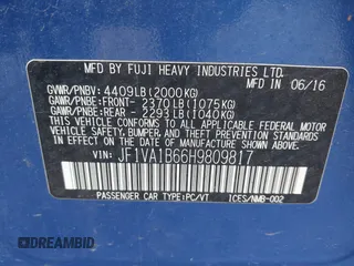 2017 Subaru WRX with VIN JF1VA1B66H9809817, listed as a IAAI auction lot 42427770 with 142,422 mi miles and . Bid and sale history available at DreamBid. Image 9.