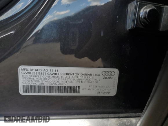 2012 Audi A8 z VIN WAURVAFD2CN021722, wystawiony jako Copart lot #58353745 z przebiegiem 117 302 mil mil oraz Szkoda całkowita • Salvage title. Historia ofert i sprzedaży dostępna na DreamBid. Obrazek 12.