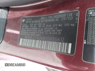2001 BMW 5 Series 525i with VIN WBADT434X1GF55612, listed as a IAAI auction lot 41746985 with Not Provided miles and . Bid and sale history available at DreamBid. Image 9.