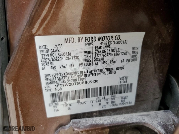 2012 Ford Super Duty F-250 SRW XL with VIN 1FT7W2BT5CEB05138, listed as a Copart auction lot 46281035 with 0 mi miles and Salvage Title. Bid and sale history available at carsss.com. Image 15.