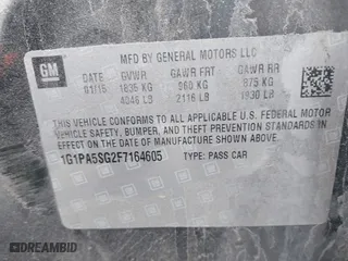 2015 Chevrolet Cruze LS with VIN 1G1PA5SG2F7164605, listed as a IAAI auction lot 41906950 with 119,161 mi miles. Bid and sale history available at carsss.com. Image 9.