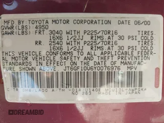 2000 Lexus RX 300 with VIN JT6GF10U6Y0076976, listed as a IAAI auction lot 41455609 with 293,626 mi miles and . Bid and sale history available at DreamBid. Image 9.