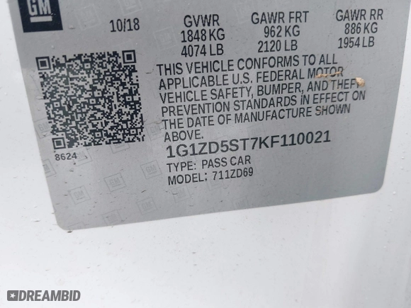2019 Chevrolet Malibu LT with VIN 1G1ZD5ST7KF110021, listed as a IAAI auction lot 41479204 with 96,146 mi miles. Bid and sale history available at carsss.com. Image 9.