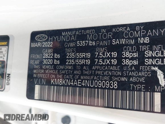 2022 Hyundai Ioniq 5 SEL with VIN KM8KN4AE4NU090938, listed as a IAAI auction lot 42507220 with 15,266 mi miles and . Bid and sale history available at DreamBid. Image 9.