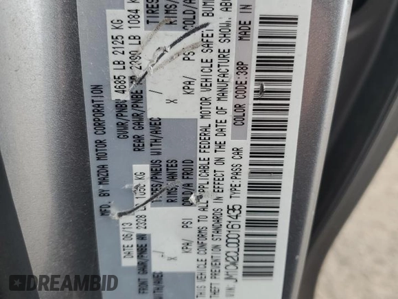 2013 Mazda 5 Touring with VIN JM1CW2CL0D0161435, listed as a Copart auction lot 51712825 with 104,090 mi miles and Salvage Title. Bid and sale history available at carsss.com. Image 13.
