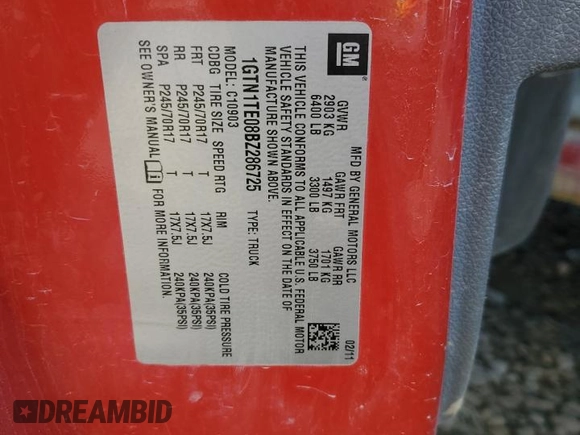 2011 GMC Sierra 1500 Work Truck z VIN 1GTN1TE08BZ286725, wystawiony jako Copart lot #79649544 z przebiegiem Nie podano mil oraz Tytuł czysty. Historia ofert i sprzedaży dostępna na DreamBid. Obrazek 12.