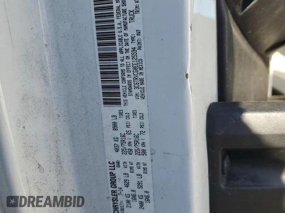 2014 Ram ProMaster Cargo with VIN 3C6TRVCG0EE125594, listed as a Copart auction lot 77494594 with 112,274 mi miles and Salvage Title. Bid and sale history available at carsss.com. Image 13.