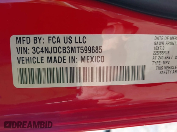 2021 Jeep Compass Limited with VIN 3C4NJDCB3MT599685, listed as a IAAI auction lot 42435075 with 58,426 mi miles and . Bid and sale history available at DreamBid. Image 9.