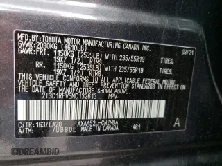 2021 Toyota RAV4 XLE Premium with VIN 2T3C1RFV5MC132613, listed as a Copart auction lot 59690715 with 15,491 mi miles and Salvage title. Bid and sale history available at DreamBid. Image 13.