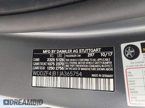 2018 Mercedes-Benz E-Class E 300 with VIN WDDZF4JB1JA365754, listed as a IAAI auction lot 41992681 with 88,203 mi miles. Bid and sale history available at carsss.com. Image 9.