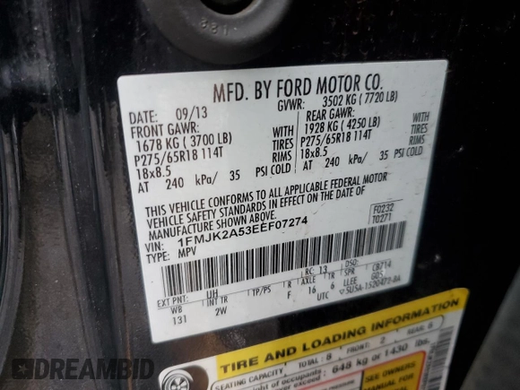 2014 Ford Expedition EL Limited with VIN 1FMJK2A53EEF07274, listed as a Copart auction lot 53036395 with 154,338 mi miles and Salvage Title. Bid and sale history available at carsss.com. Image 13.