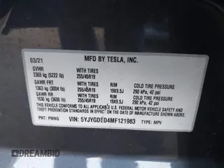 2021 Tesla Model Y Standard Range z VIN 5YJYGDED4MF121963, wystawiony jako IAAI lot #41490477 z przebiegiem 41 941 mil mil oraz . Historia ofert i sprzedaży dostępna na DreamBid. Obrazek 9.