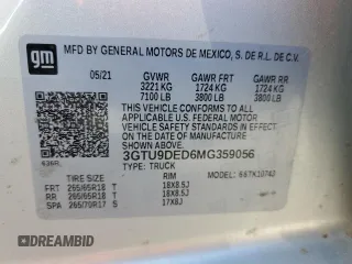 2021 GMC Sierra 1500 SLT z VIN 3GTU9DED6MG359056, wystawiony jako Copart lot #52567235 z przebiegiem 102 161 mil mil oraz Szkoda całkowita • Salvage title. Historia ofert i sprzedaży dostępna na DreamBid. Obrazek 12.