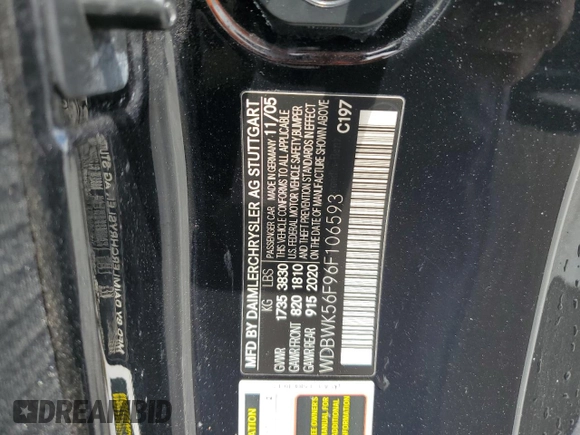 2006 Mercedes-Benz SLK 350 with VIN WDBWK56F96F106593, listed as a Copart auction lot 57021645 with 103,015 mi miles and Salvage title. Bid and sale history available at DreamBid. Image 12.