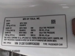 2024 Tesla Model 3 with VIN 5YJ3E1EA9RF836300, listed as a IAAI auction lot 41988009 with 9,989 mi miles. Bid and sale history available at carsss.com. Image 9.