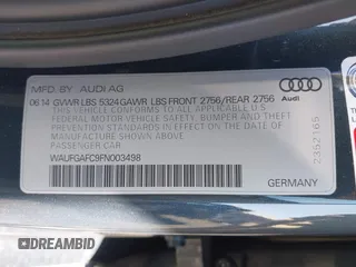 2015 Audi A6 Premium Plus with VIN WAUFGAFC9FN003498, listed as a IAAI auction lot 42652995 with 53,880 mi miles and . Bid and sale history available at DreamBid. Image 9.