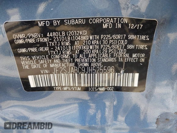 2018 Subaru Forester z VIN JF2SJABC9JH525596, wystawiony jako IAAI lot #41941424 z przebiegiem 32 622 mil mil oraz . Historia ofert i sprzedaży dostępna na DreamBid. Obrazek 9.