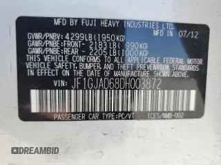 2013 Subaru Impreza Premium с VIN JF1GJAD68DH003872, выставлен на аукционе Copart как лот 61089795 с пробегом 167 583 миль миль и Чистый • Clean title. История ставок и продаж доступна на DreamBid. Изображение 12.