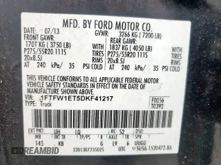 2013 Ford F-150 XL with VIN 1FTFW1ET5DKF41217, listed as a Copart auction lot 59042935 with Not provided miles and Clean title. Bid and sale history available at DreamBid. Image 12.