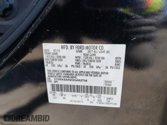 2016 Ford Utility Police Interceptor with VIN 1FM5K8AR2GGA62704, listed as a IAAI auction lot 42005557 with 123,661 mi miles. Bid and sale history available at carsss.com. Image 9.