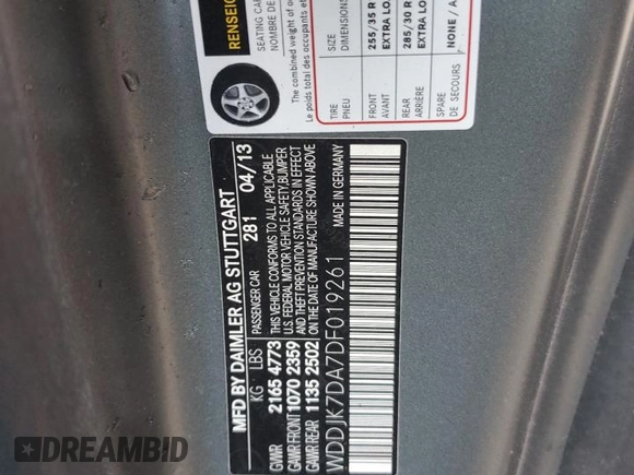 2013 Mercedes-Benz SL-Class SL 550 with VIN WDDJK7DA7DF019261, listed as a Copart auction lot 74791094 with 0 mi miles and Non Repairable. Bid and sale history available at carsss.com. Image 13.
