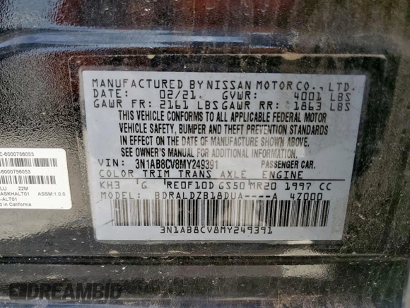 2021 Nissan Sentra SV with VIN 3N1AB8CV8MY249391, listed as a Copart auction lot 57979905 with 67,965 mi miles and Salvage title. Bid and sale history available at DreamBid. Image 12.