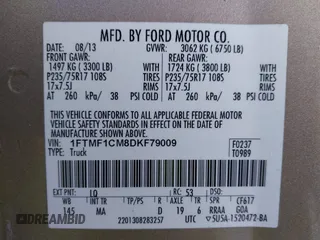 2013 Ford F-150 XL with VIN 1FTMF1CM8DKF79009, listed as a IAAI auction lot 41344079 with 91,930 mi miles and . Bid and sale history available at DreamBid. Image 9.
