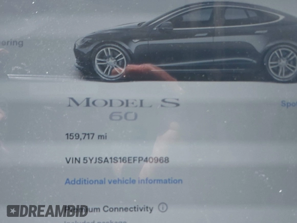 2014 Tesla Model S 60 z VIN 5YJSA1S16EFP40968, wystawiony jako IAAI lot #42331754 z przebiegiem 159 717 mil mil oraz . Historia ofert i sprzedaży dostępna na DreamBid. Obrazek 15.