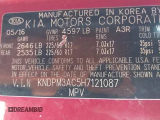 2017 Kia Sportage LX with VIN KNDPM3AC5H7121087, listed as a IAAI auction lot 41967697 with 91,175 mi miles. Bid and sale history available at carsss.com. Image 9.