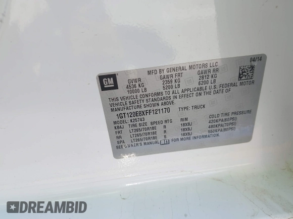 2015 GMC Sierra 2500HD Denali z VIN 1GT120E8XFF121170, wystawiony jako IAAI lot #42051421 z przebiegiem Nie podano mil oraz . Historia ofert i sprzedaży dostępna na DreamBid. Obrazek 9.