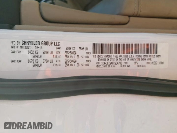 2015 Jeep Grand Cherokee High Altitude with VIN 1C4RJECG4FC654789, listed as a Copart auction lot 49378875 with 163,192 mi miles and Salvage Title. Bid and sale history available at carsss.com. Image 13.