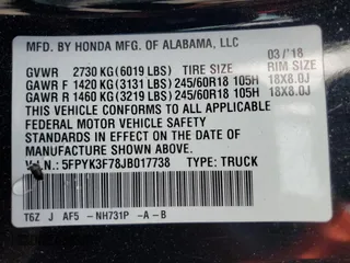 2018 Honda Ridgeline RTL-E with VIN 5FPYK3F78JB017738, listed as a Copart auction lot 62852835 with 95,778 mi miles and Salvage title. Bid and sale history available at DreamBid. Image 12.