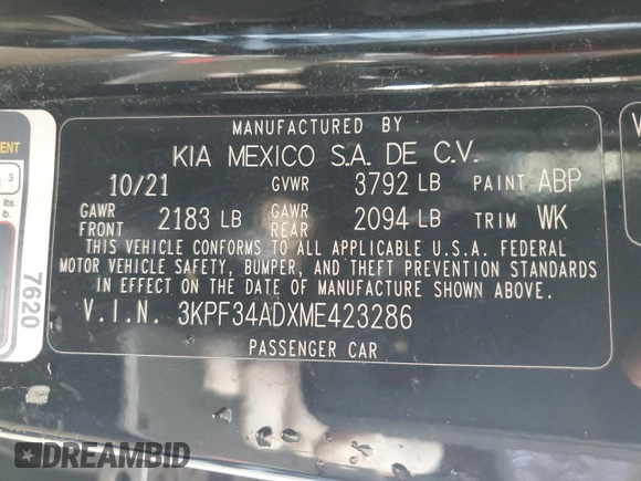 2021 Kia Forte GT-Line z VIN 3KPF34ADXME423286, wystawiony jako Copart lot #55915145 z przebiegiem 117 891 mil mil oraz Czysty tytuł • Clean title. Historia ofert i sprzedaży dostępna na DreamBid. Obrazek 13.